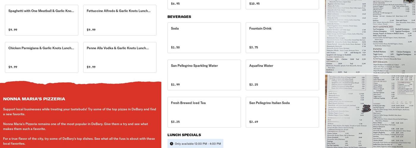 Nonna Maria's Pizzeria Menu