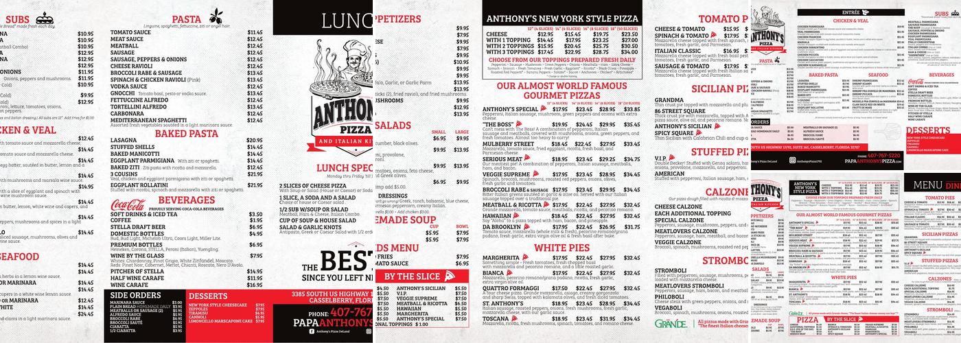 Anthony's Pizza Menu