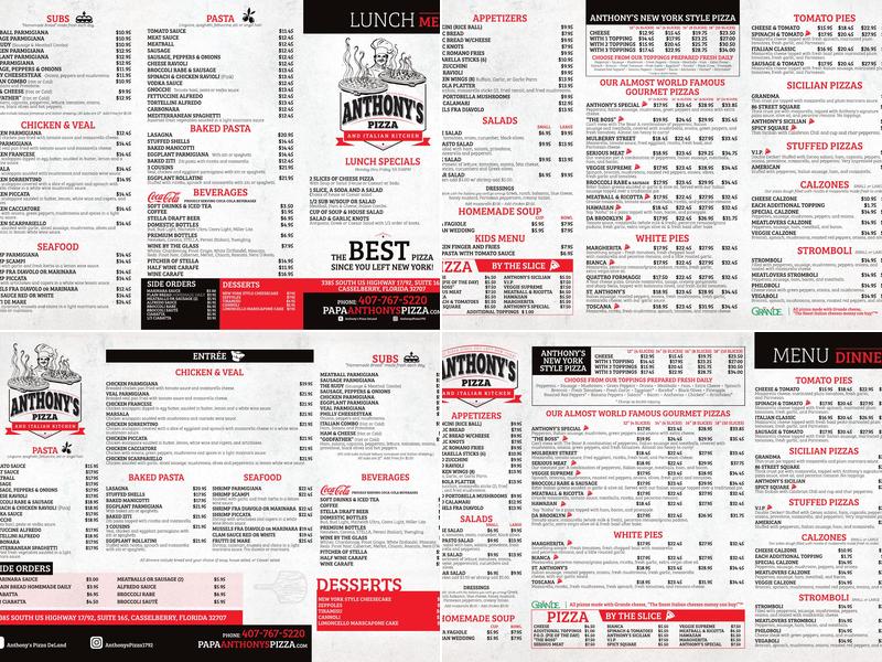 Anthony's Pizza Menu