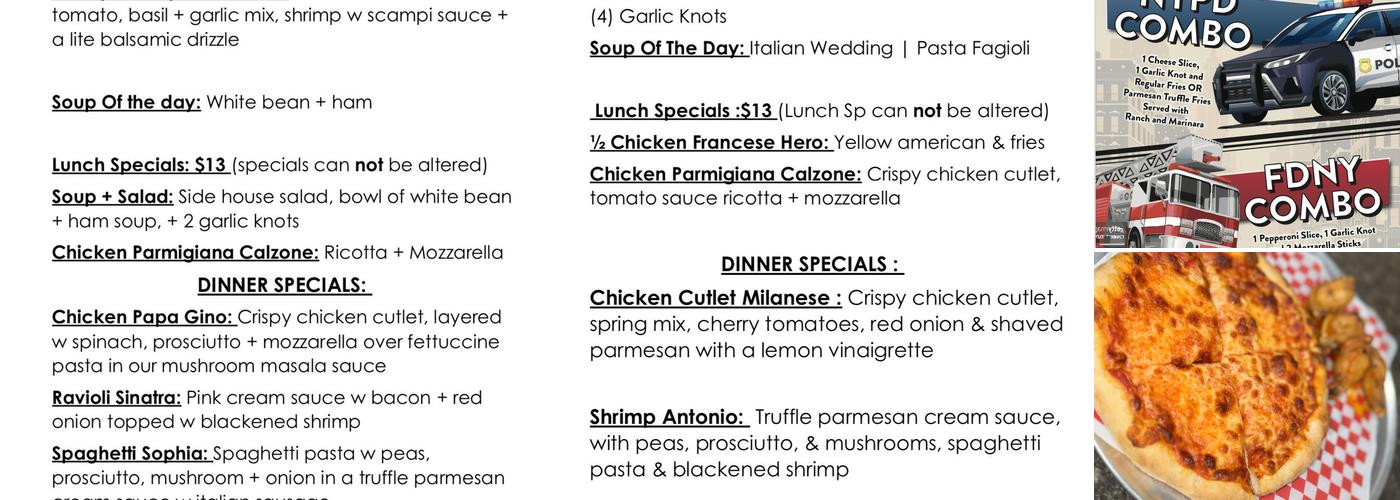 Ciro's NY Pizza Menu