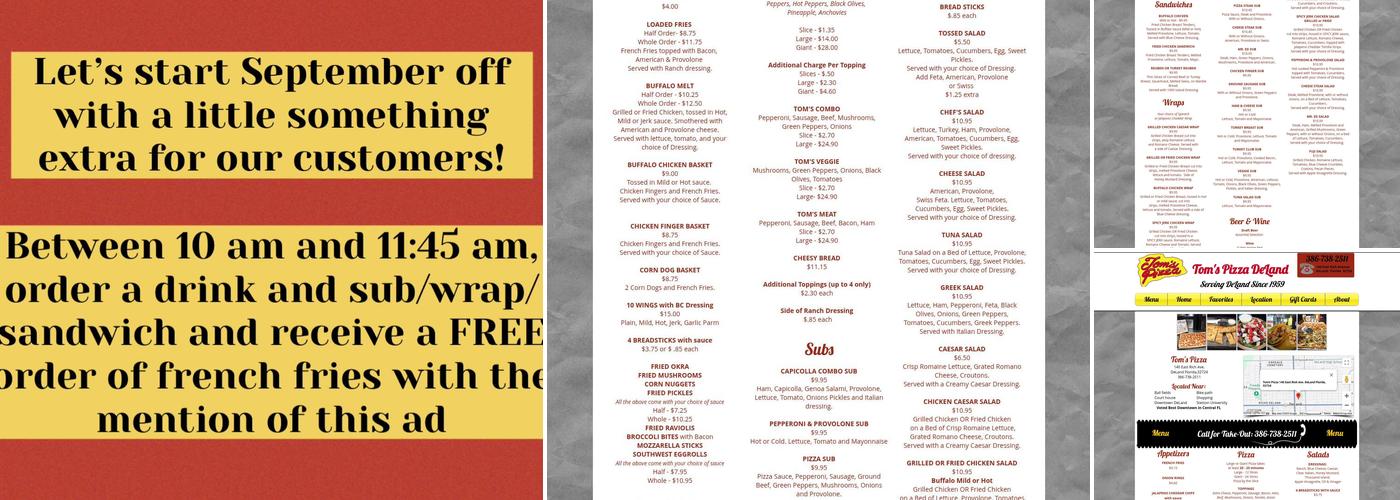 Tom's Pizza Shop Menu