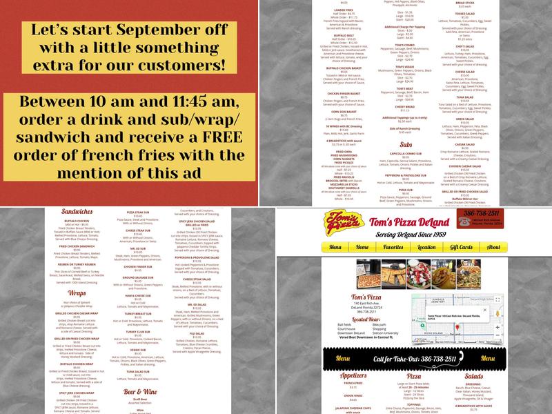 Tom's Pizza Shop Menu