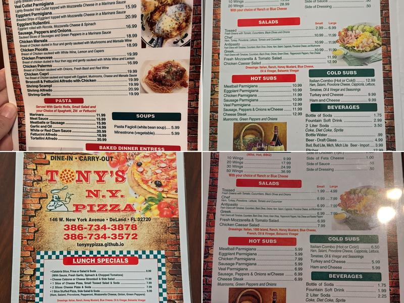 Tony's New York Pizza Menu