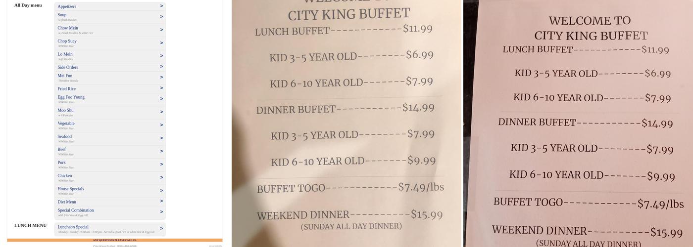 City King Buffet Menu