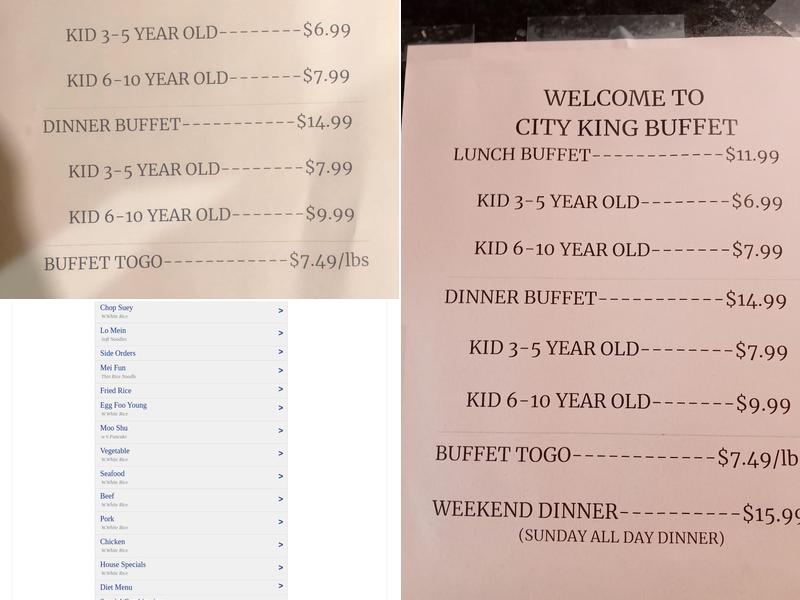 City King Buffet Menu