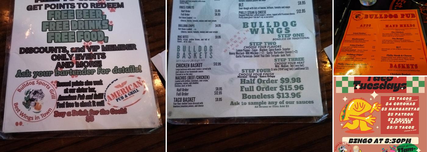 Bulldog Sports Grill Menu