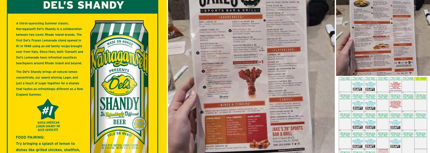 Jake's 29° Sports Bar and Grill Menu