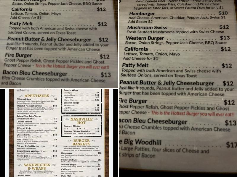 Woodhill Bar & Grill Menu