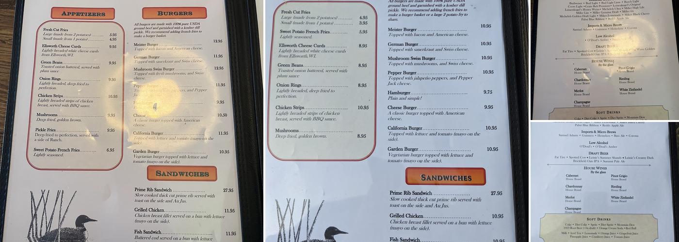 Meister's Cedar Lake Grill and Bar Menu