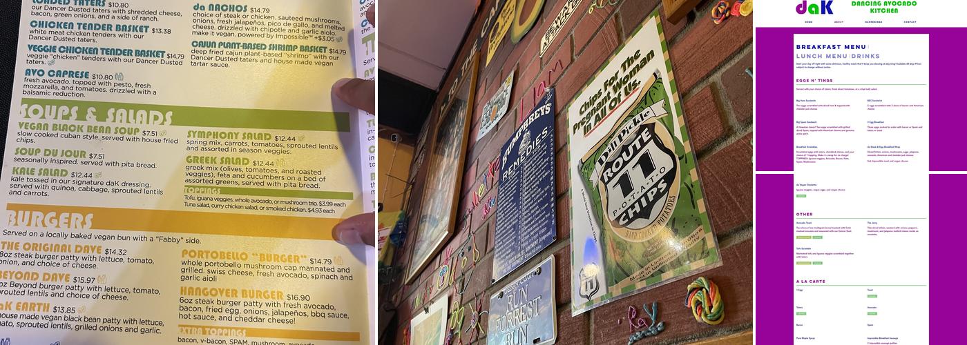 Dancing Avocado Kitchen (daK) Menu