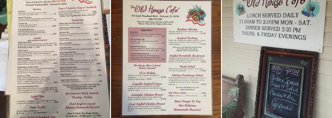 The Old House Cafe Menu