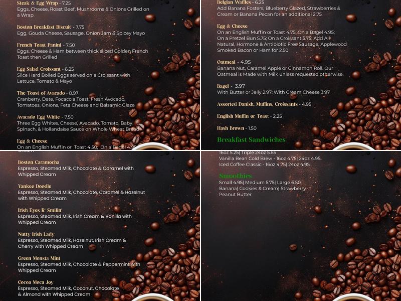 Boston Coffeehouse Menu