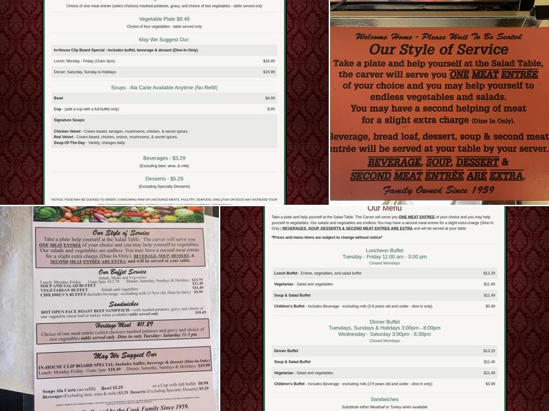 Cook's Buffet Cafe Bakery Menu