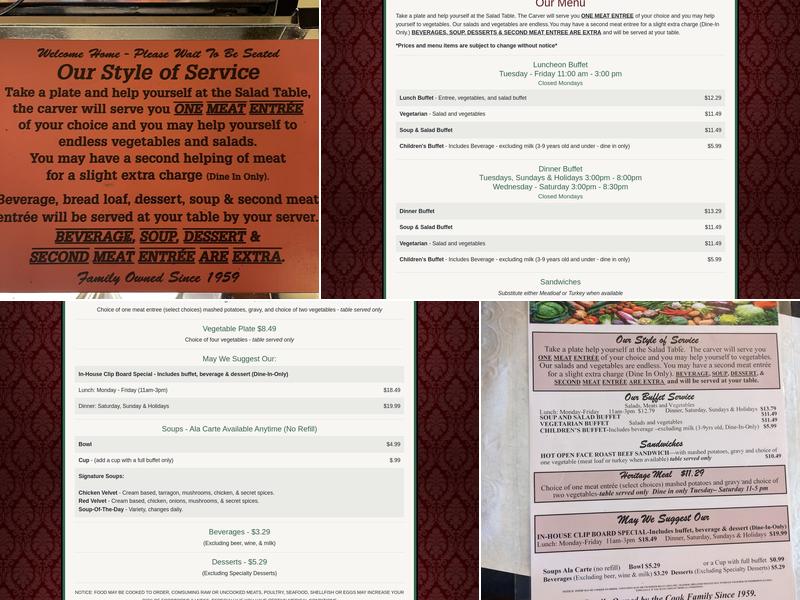Cook's Buffet Cafe Bakery Menu