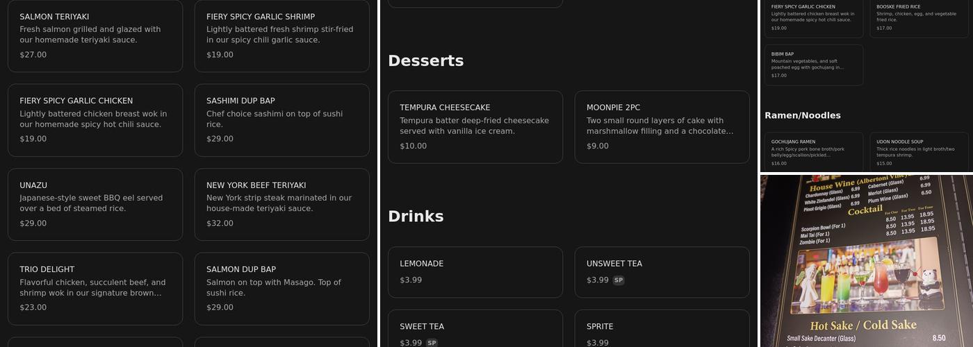 The Sg korea restaurant Menu