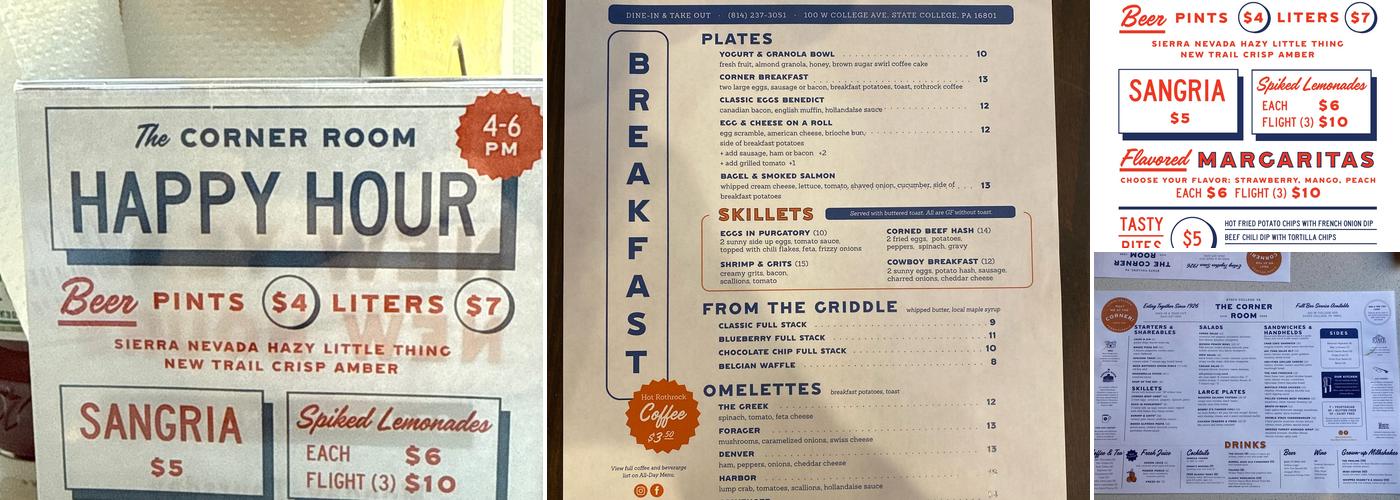 The Corner Room Menu