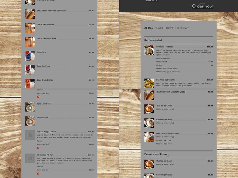 Cozy Thai Bistro Menu