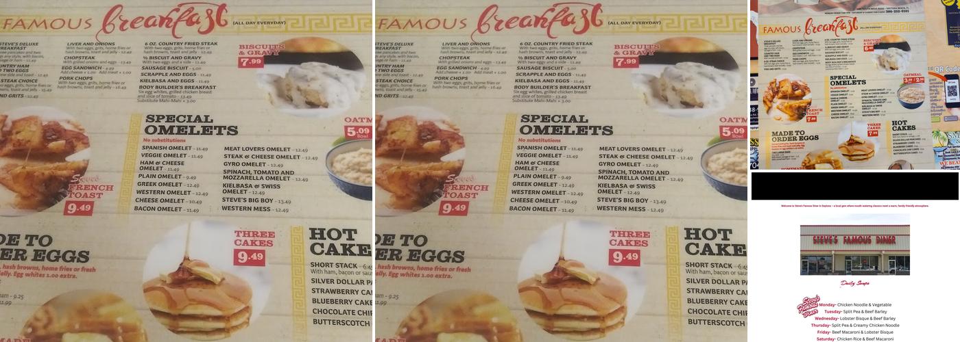 Steve's Famous Diner Menu