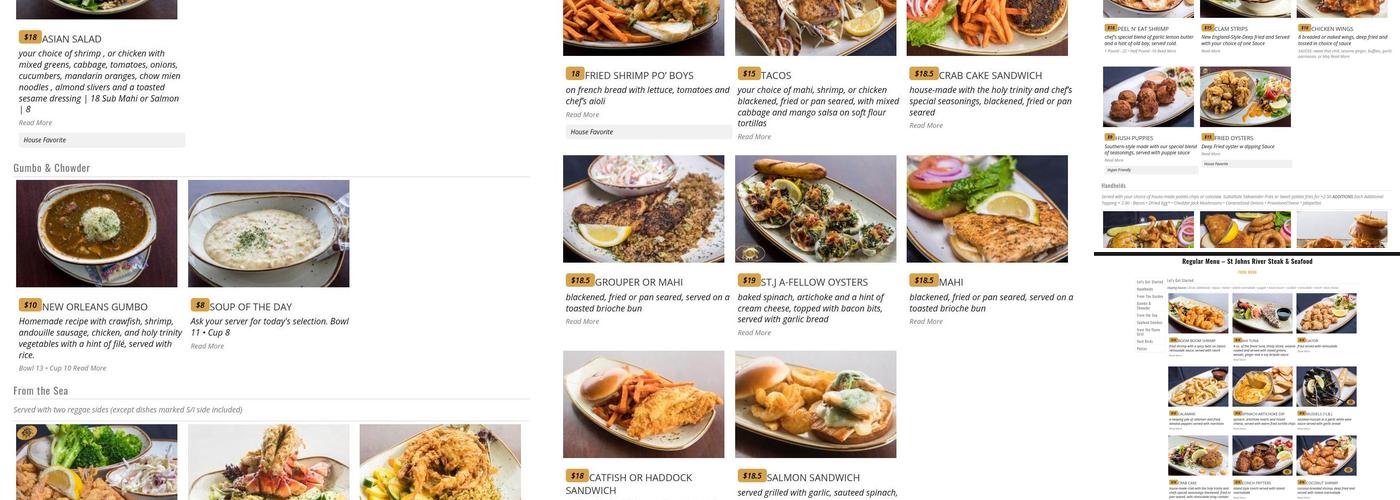 St Johns River Steak & Seafood Menu