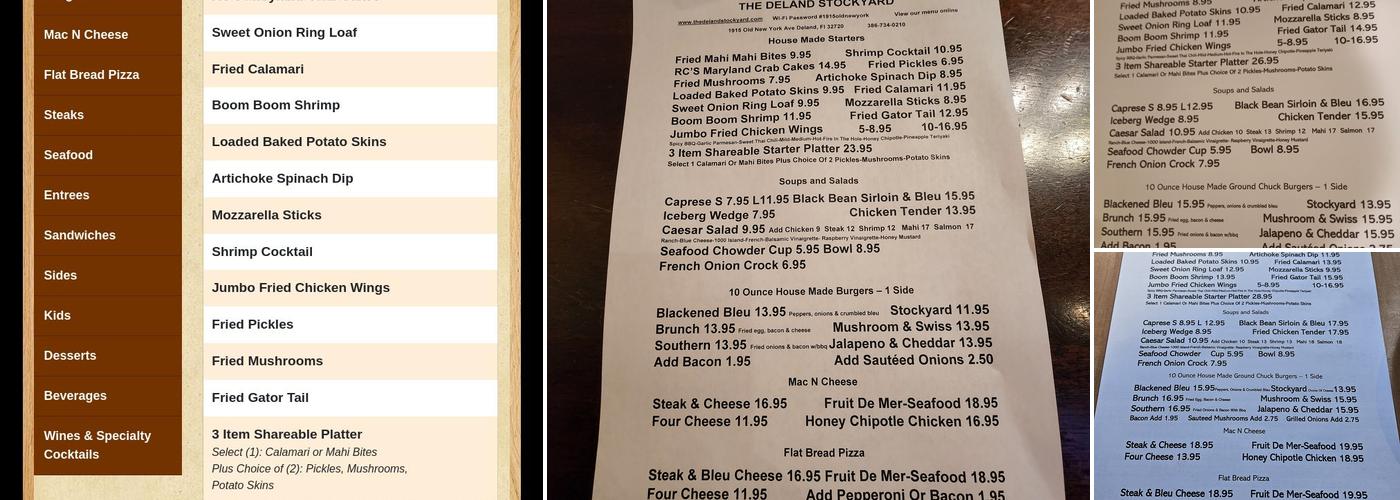 The DeLand Stockyard Menu