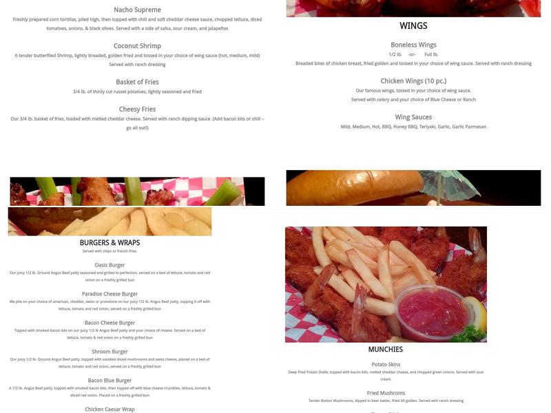 Oasis Tiki Bar & Grill Menu