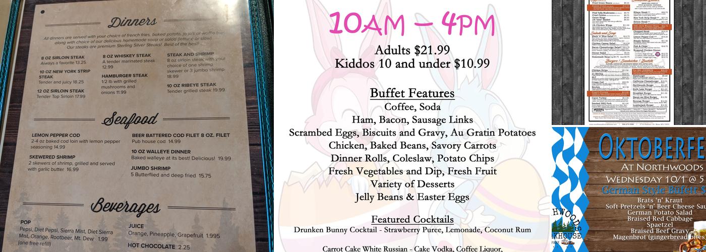 Northwoods Steakhouse & RV Park Menu