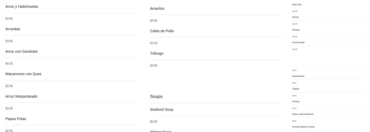 Sabor Latino Puerto Rican Cuisine & Gallery Menu