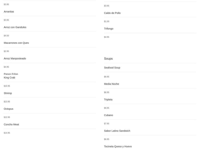 Sabor Latino Puerto Rican Cuisine & Gallery Menu