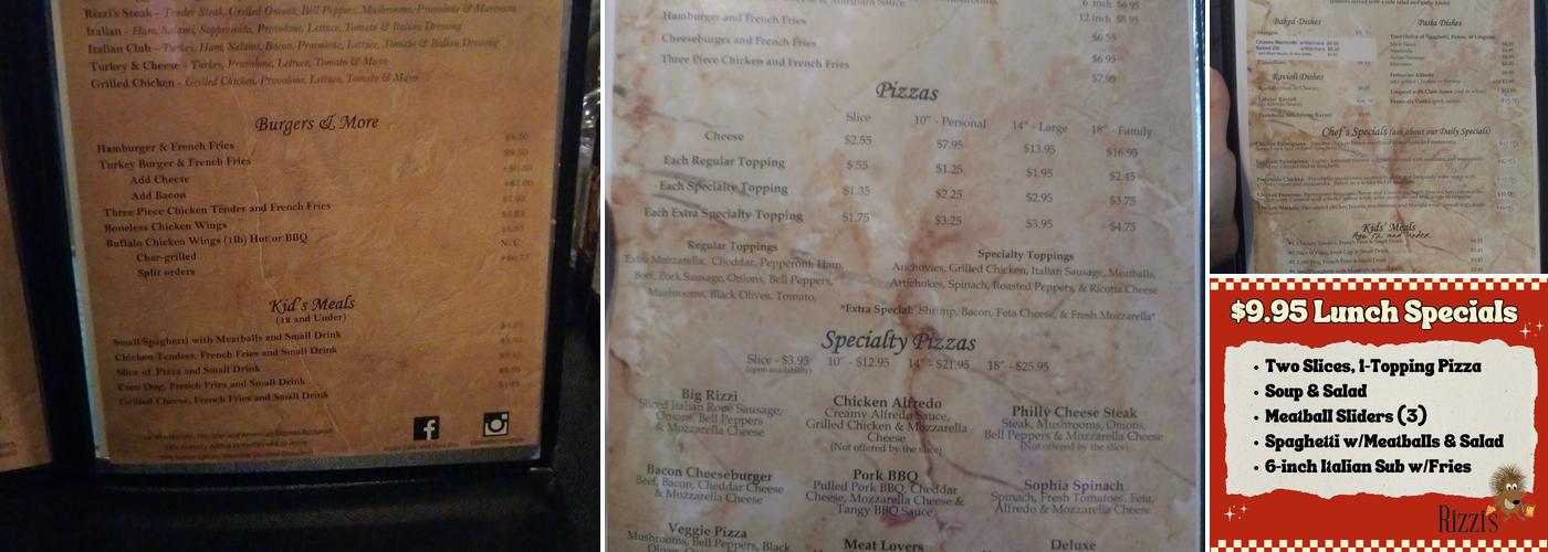 Rizzi's Pizza Cafe Menu