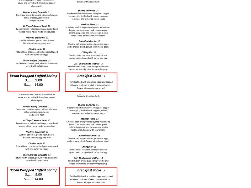 Cafe Ole Menu