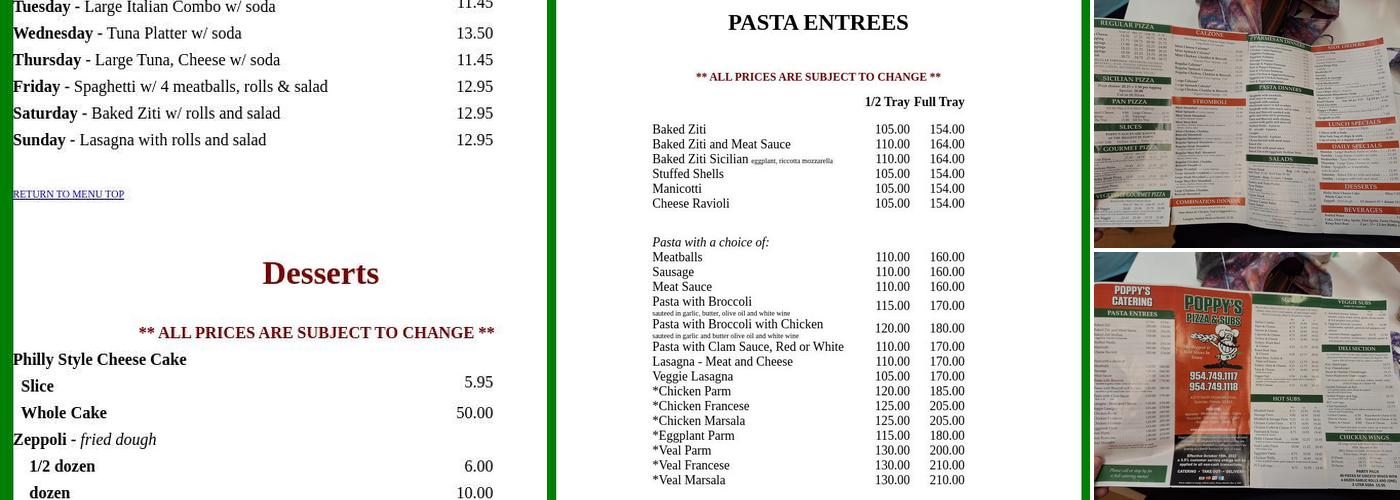Poppy's Pizza Menu