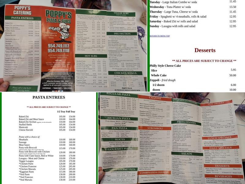 Poppy's Pizza Menu