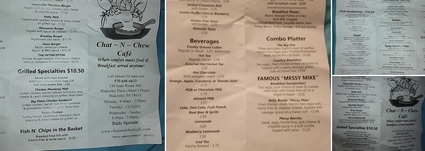 Chat-n-Chew Cafe Menu