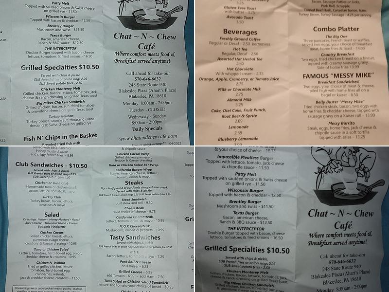 Chat-n-Chew Cafe Menu