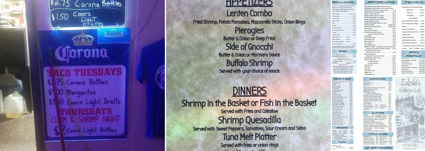 Zaleski's Clubhouse Cafe Menu