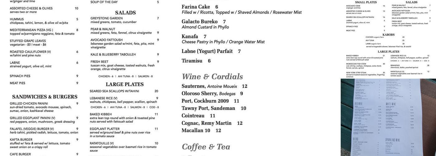 The Cafe at Greystone Gardens Menu