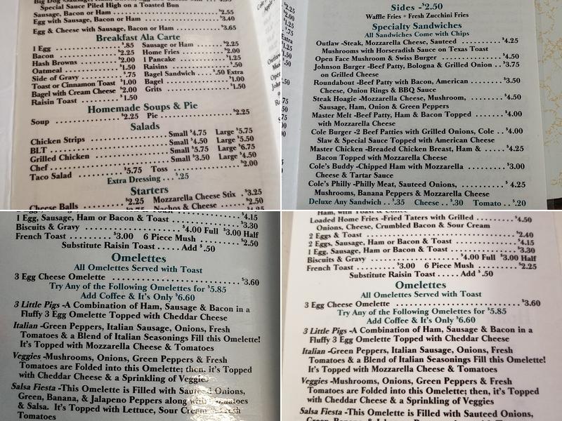 Coles Front Street Inn Restaurant Menu
