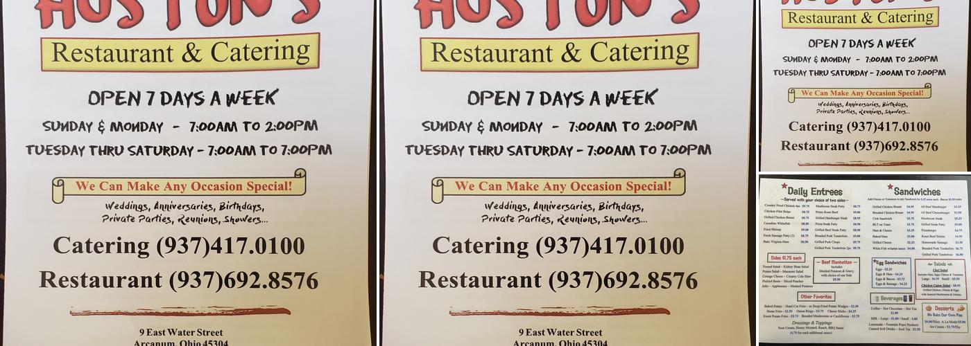 Hustons Restaurant Menu