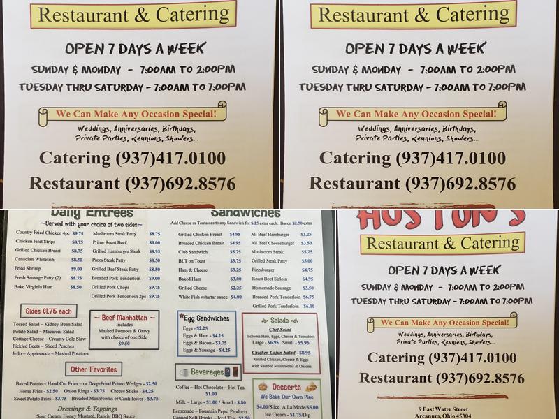 Hustons Restaurant Menu