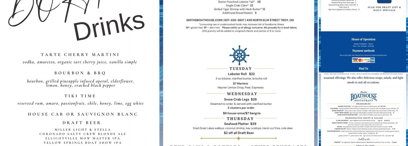 Smiths' Boathouse Restaurant Menu