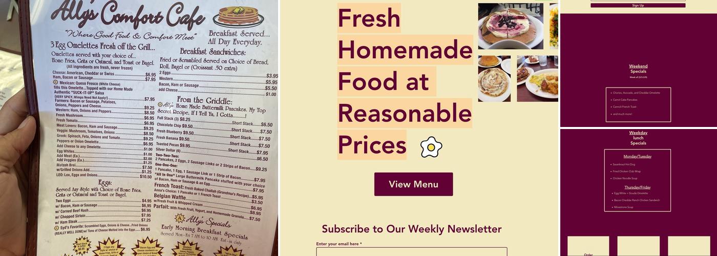 Ally's Comfort Cafe Menu