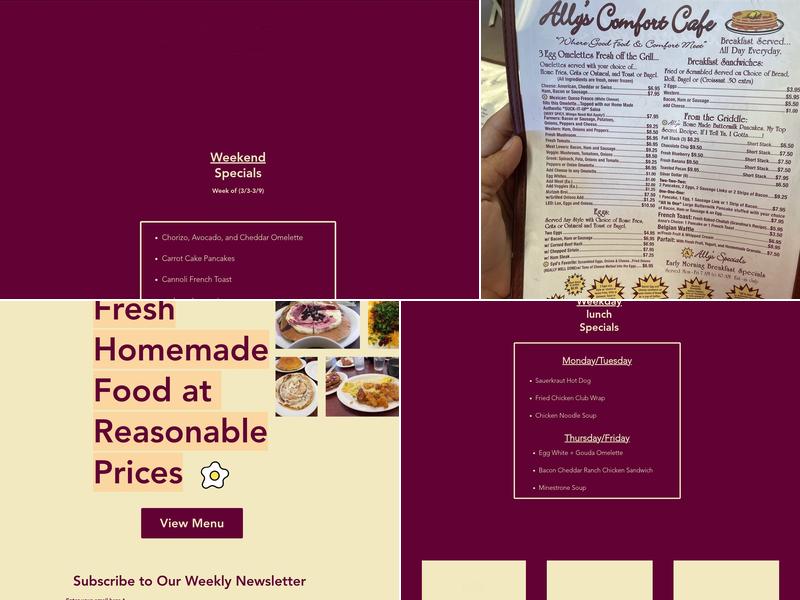 Ally's Comfort Cafe Menu