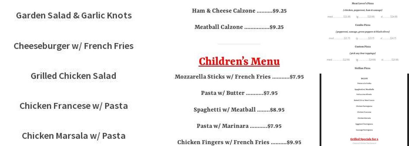 Pizza Place & Trattoria II Menu