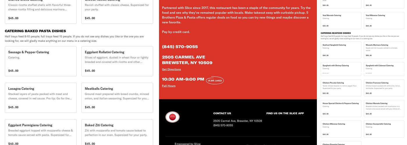 Five Brothers Pizza and Pasta Menu