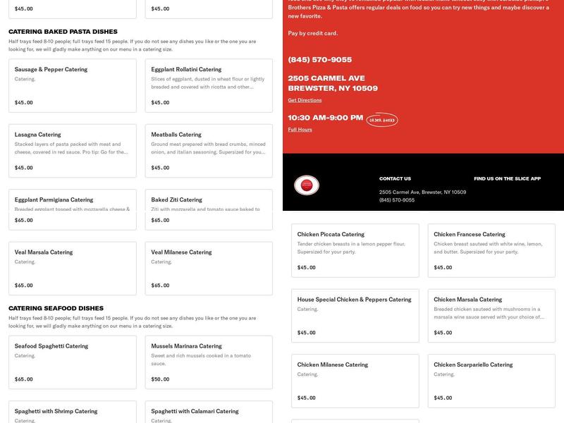 Five Brothers Pizza and Pasta Menu