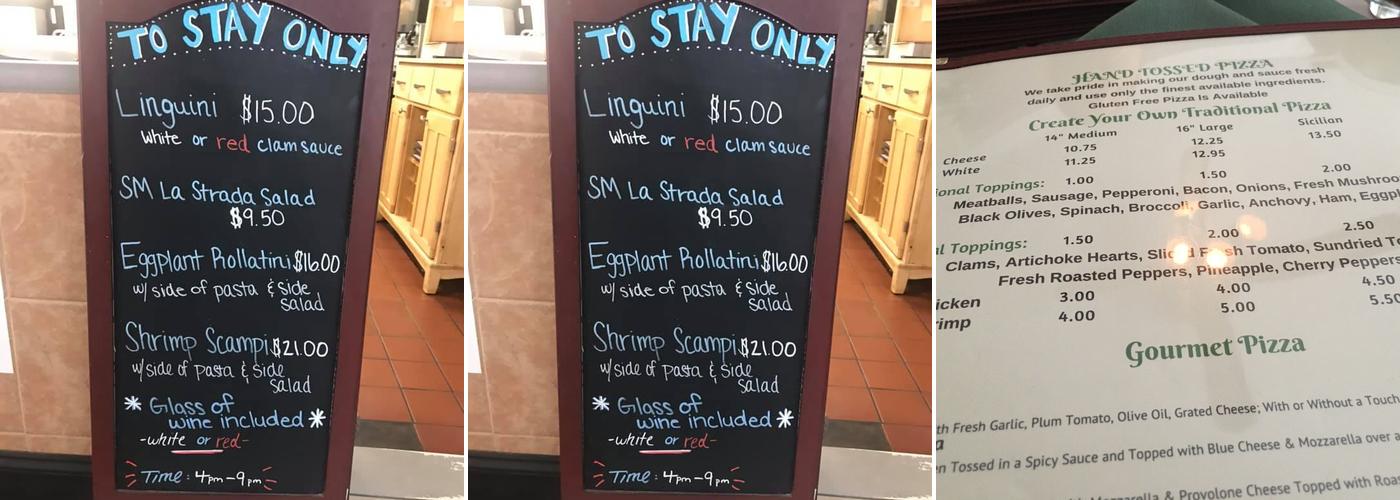 La Strada Pizza and Pasta Menu