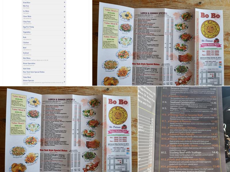 Bobo Chinese Take Out Menu