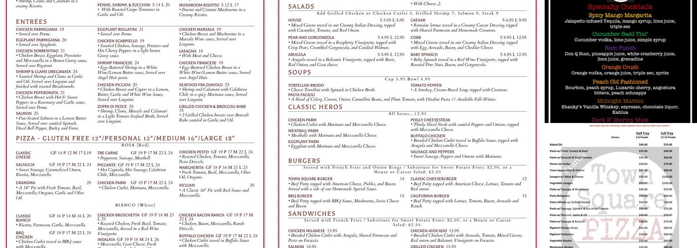 Sauro's Town Square Pizza Cafe Menu