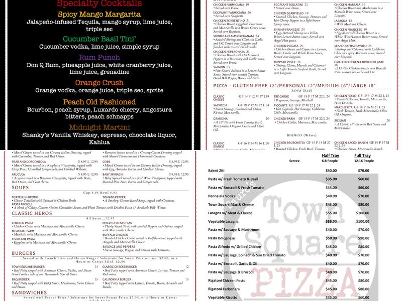 Sauro's Town Square Pizza Cafe Menu