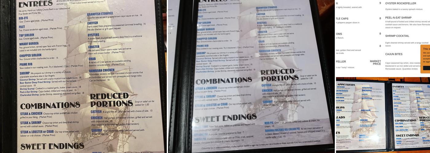 The Wharf Restaurant and Tavern Menu